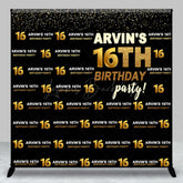 Lofaris Black Gold Glitter Custom 16th Birthday Backdrop